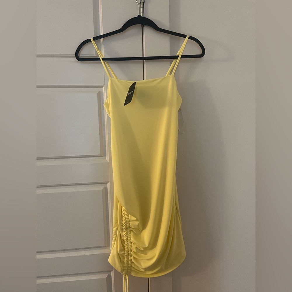 Yellow Knit Body Con Ruched Dress
